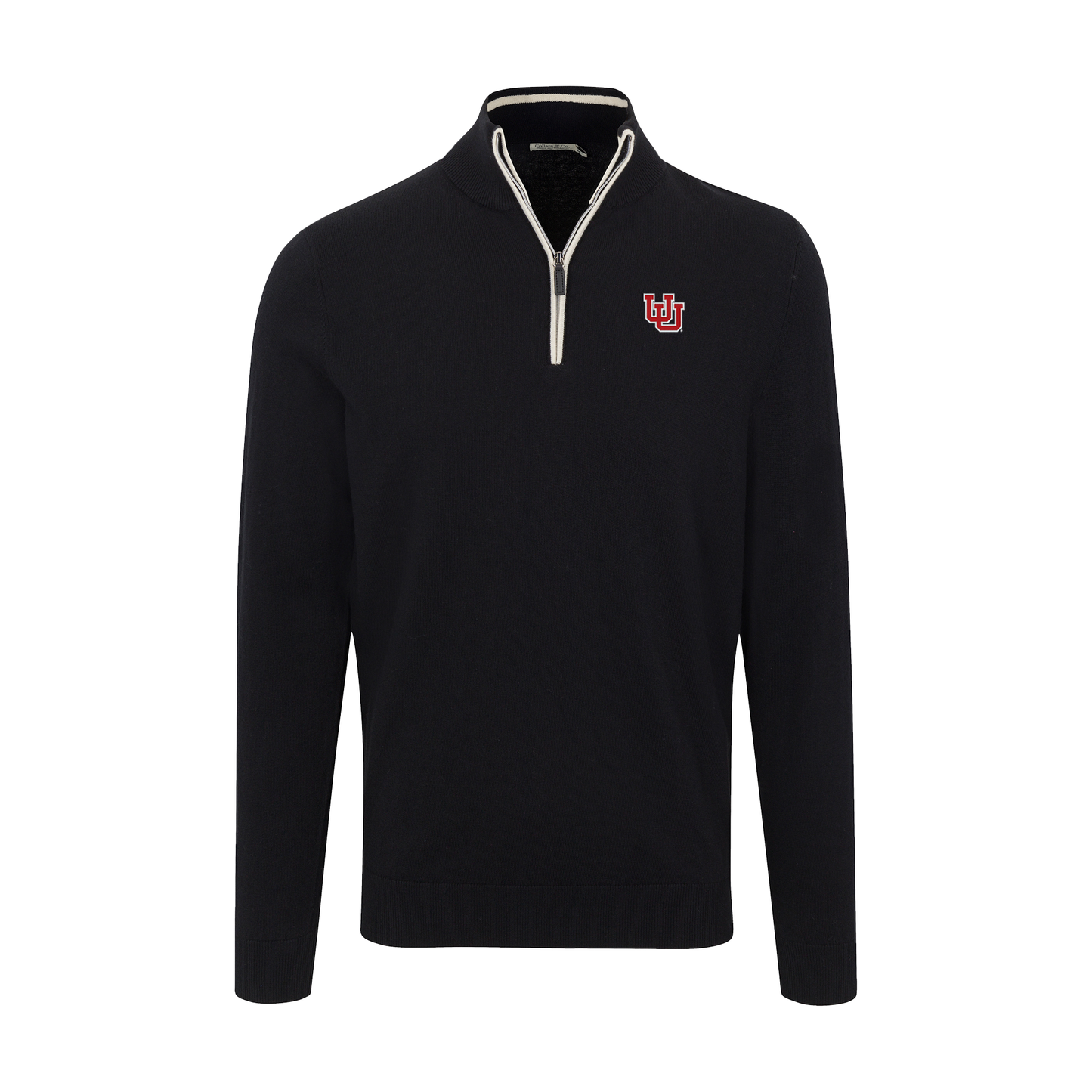 Utah Black with White Trim Luxury Touch Cotton and Cashmere Quarter Zip Sweater