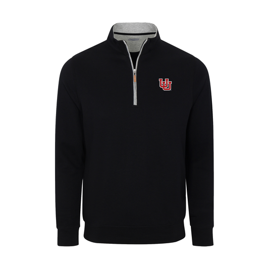 Utah Heather Cloud Cotton Quarter Zip Pullover Black with Light Grey Trim